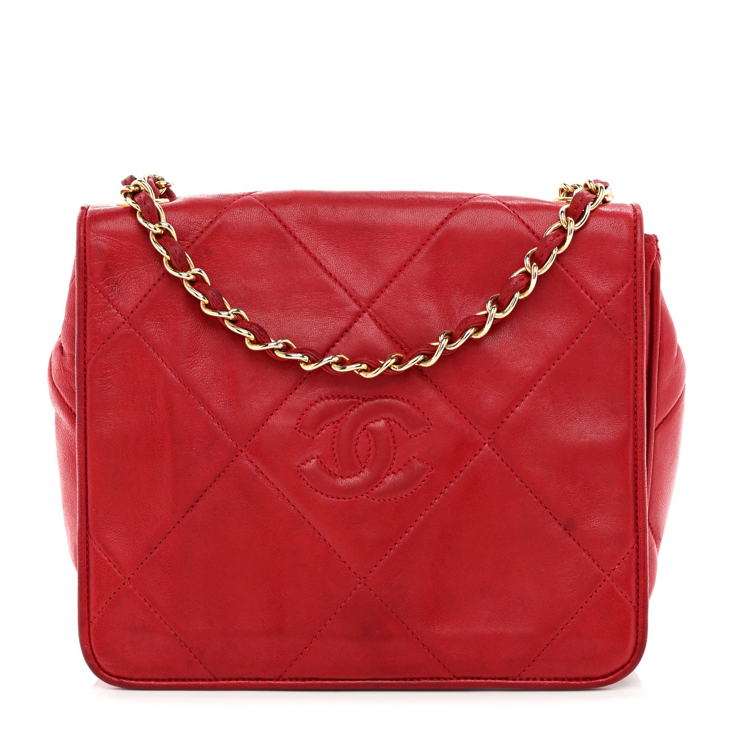 Chanel Lambskin Quilted CC Shoulder Bag Red 1 of 13