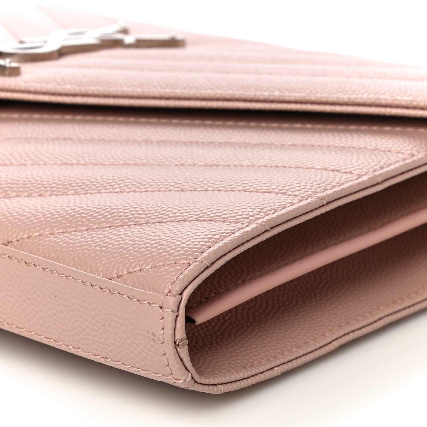 Saint Laurent Grain De Poudre Matelasse Chevron Monogram Chain Wallet Pale Pink 9 of 9