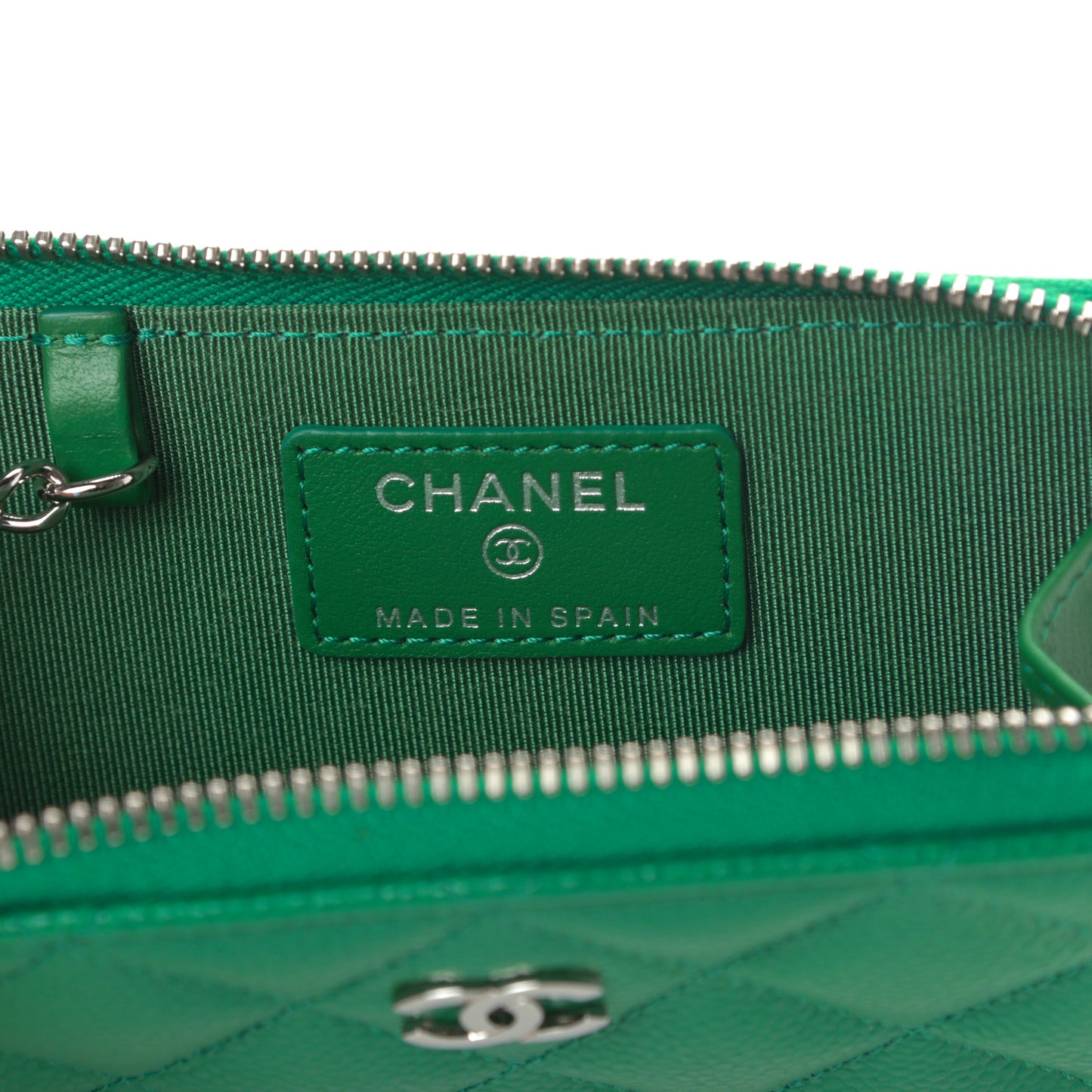 Caviar Quilted Zipped Key Holder Case Green
