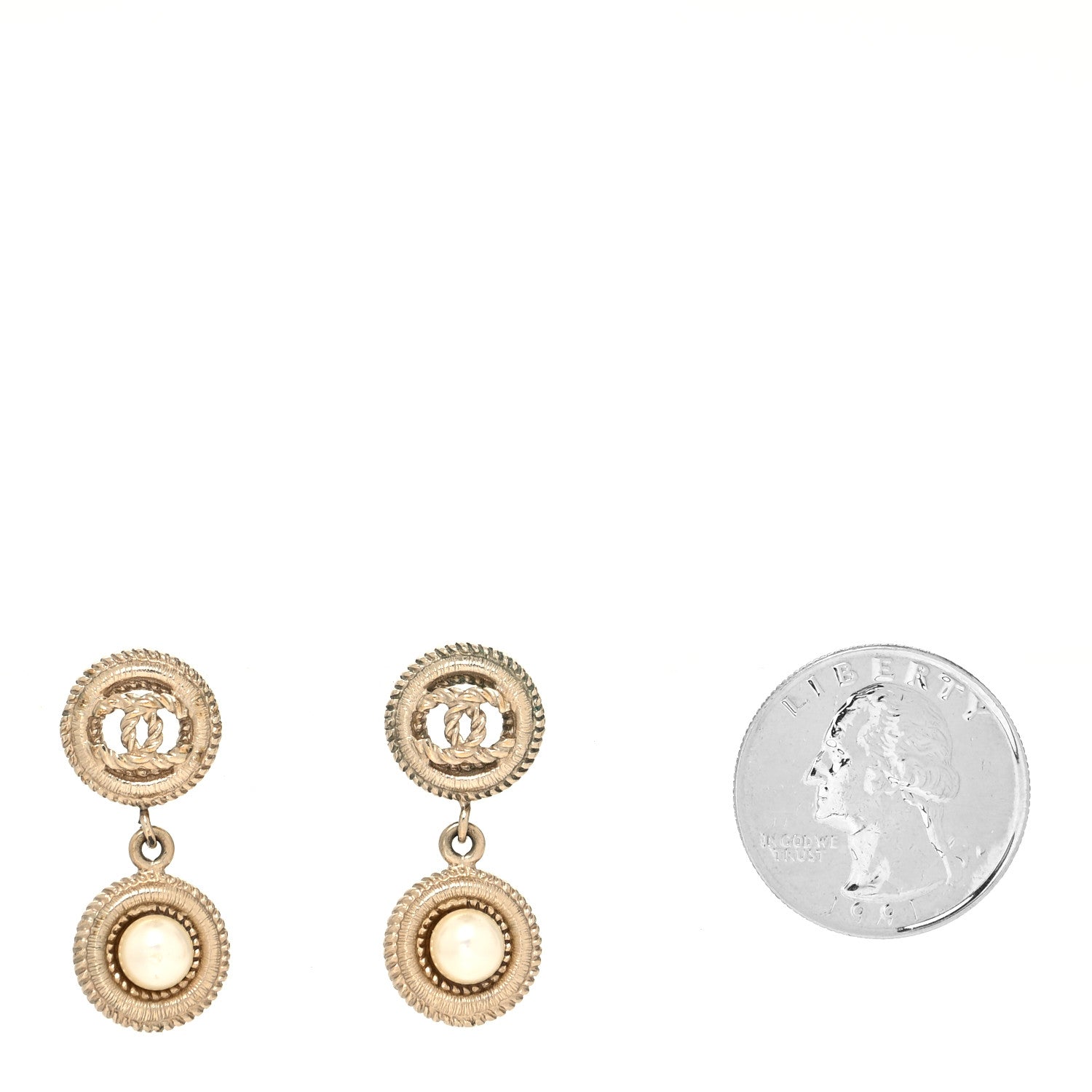 Chanel Pearl CC Dangle Earrings Gold 2 of 5