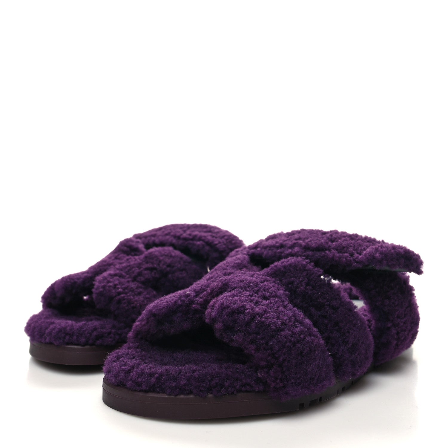 Hermes Woolskin Womens Chypre Sandals 37.5 Violet Fonce 3 of 7