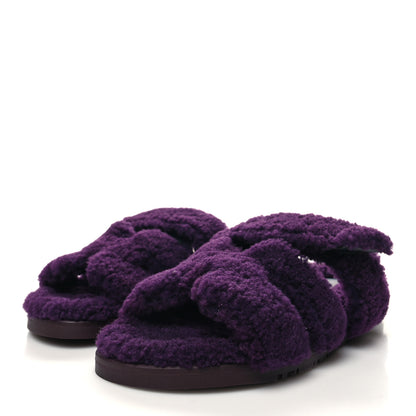 Hermes Woolskin Womens Chypre Sandals 37.5 Violet Fonce 3 of 7