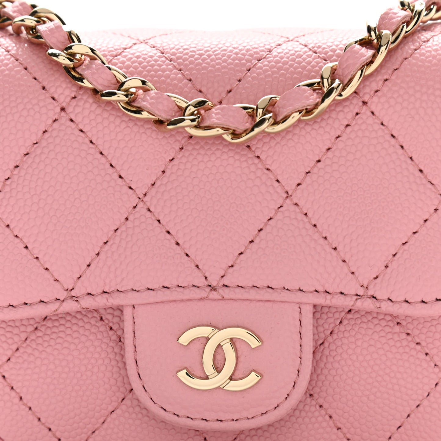 Caviar Quilted Mini Clutch With Chain Pink