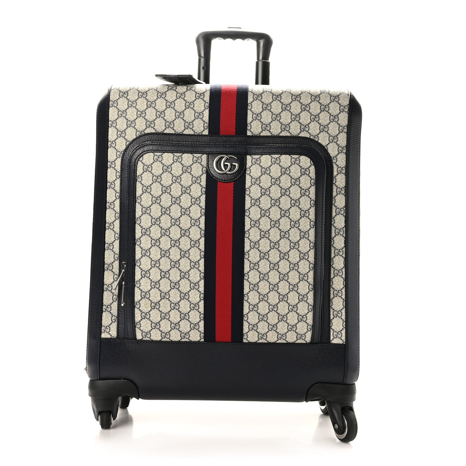 Gucci GG Supreme Monogram Textured Dollar Calfskin Web Small Savoy Cabin Trolley Beige Blue 1 of 8