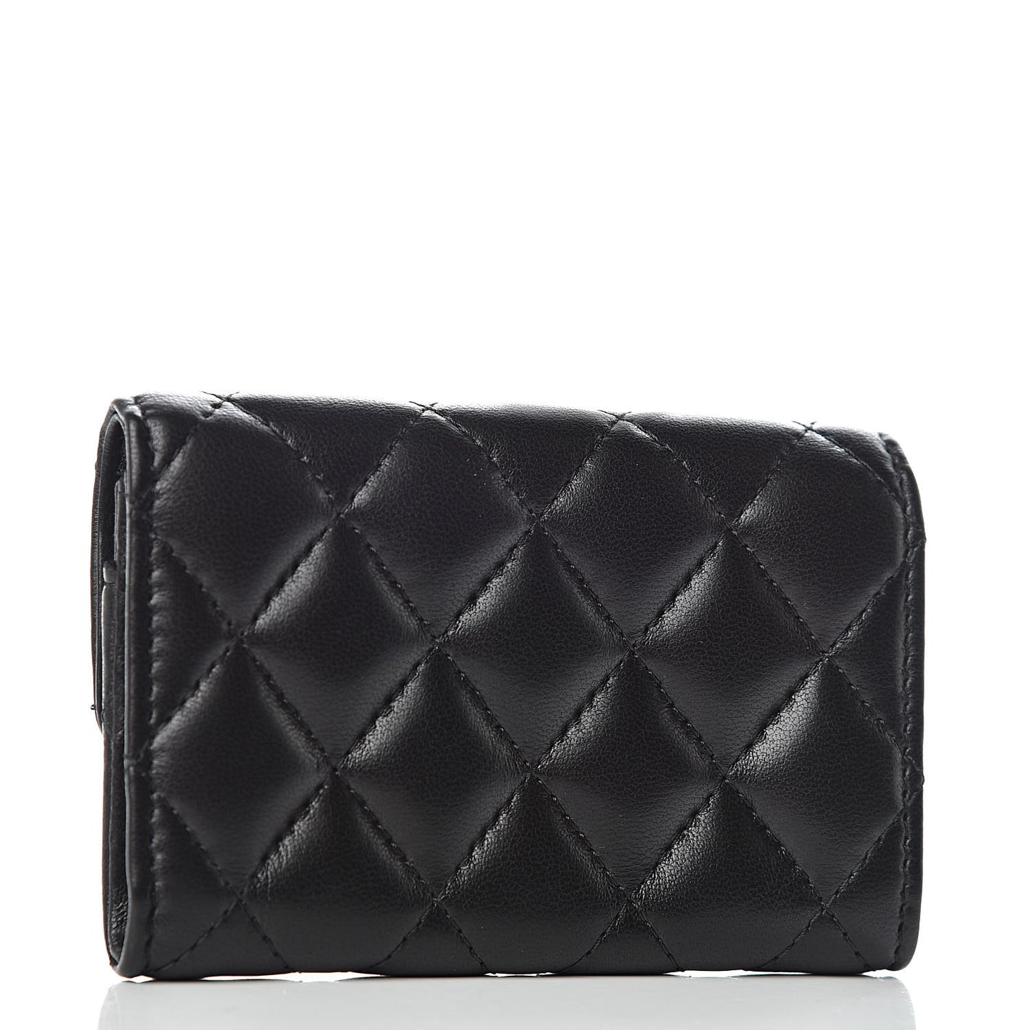 Lambskin Quilted Flap Card Holder Black