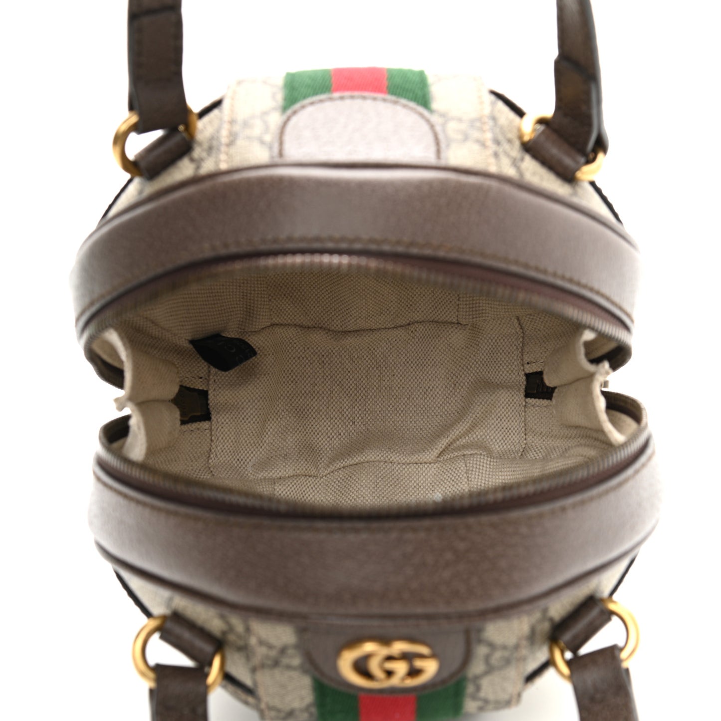 GG Supreme Monogram Textured Dollar Calfskin Web Mini Ophidia Basketball Shaped Shoulder Bag Beige Ebony New Acero