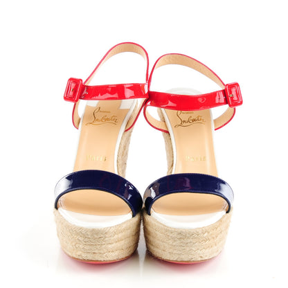 Christian Louboutin Patent Spachica 140 Wedge Sandals 38 Red White Navy 2 of 7