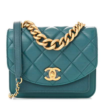 Chanel Calfskin Caviar Quilted Mini Chain Handle Flap Dark Turquoise 1 of 10