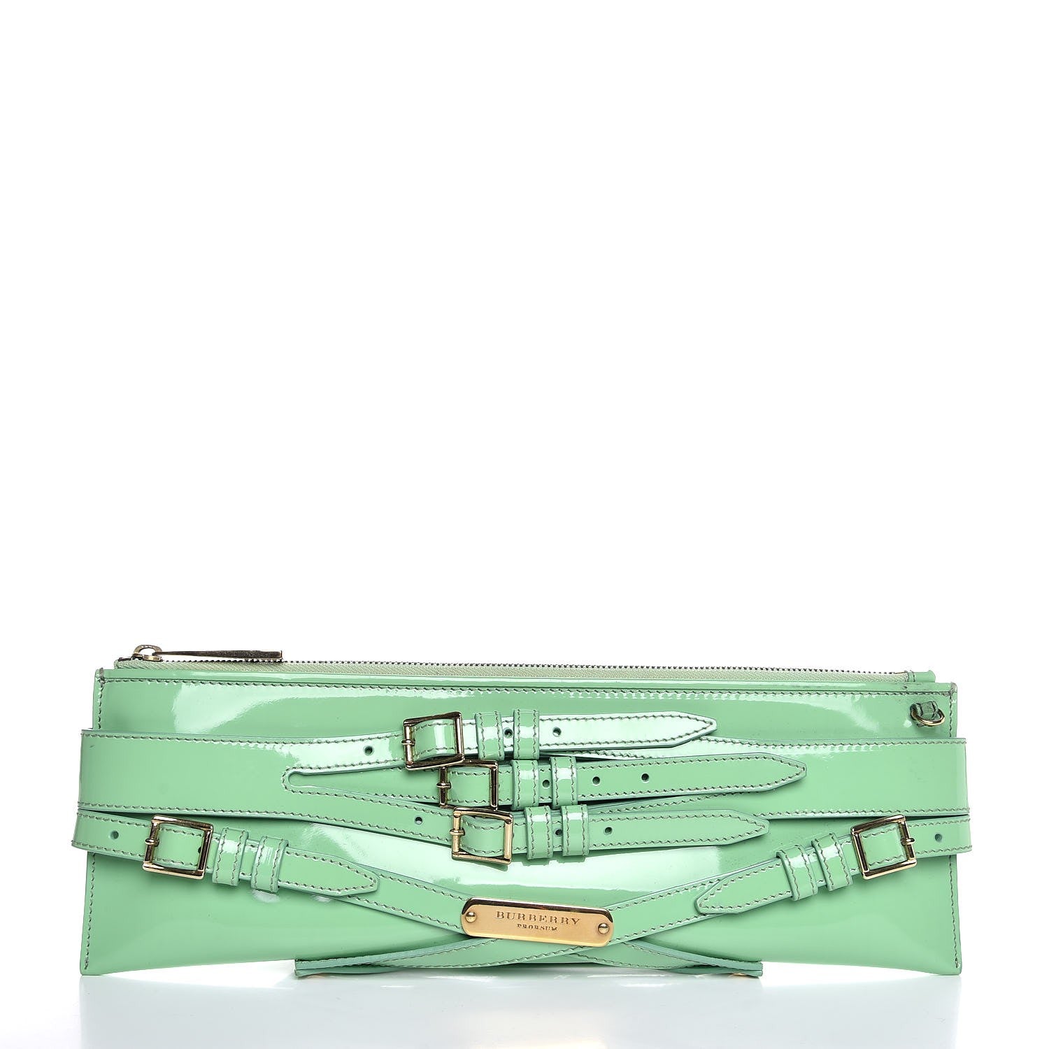 Burberry Patent Bridle Calfskin Parmoor Clutch Bag Green 1 of 8