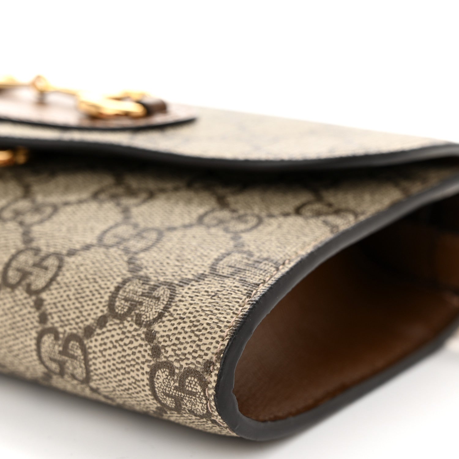 Gucci GG Supreme Monogram Azalea Calfskin Web Mini Horsebit 1955 Chain Shoulder Bag Beige Ebony Brown Sugar 10 of 10