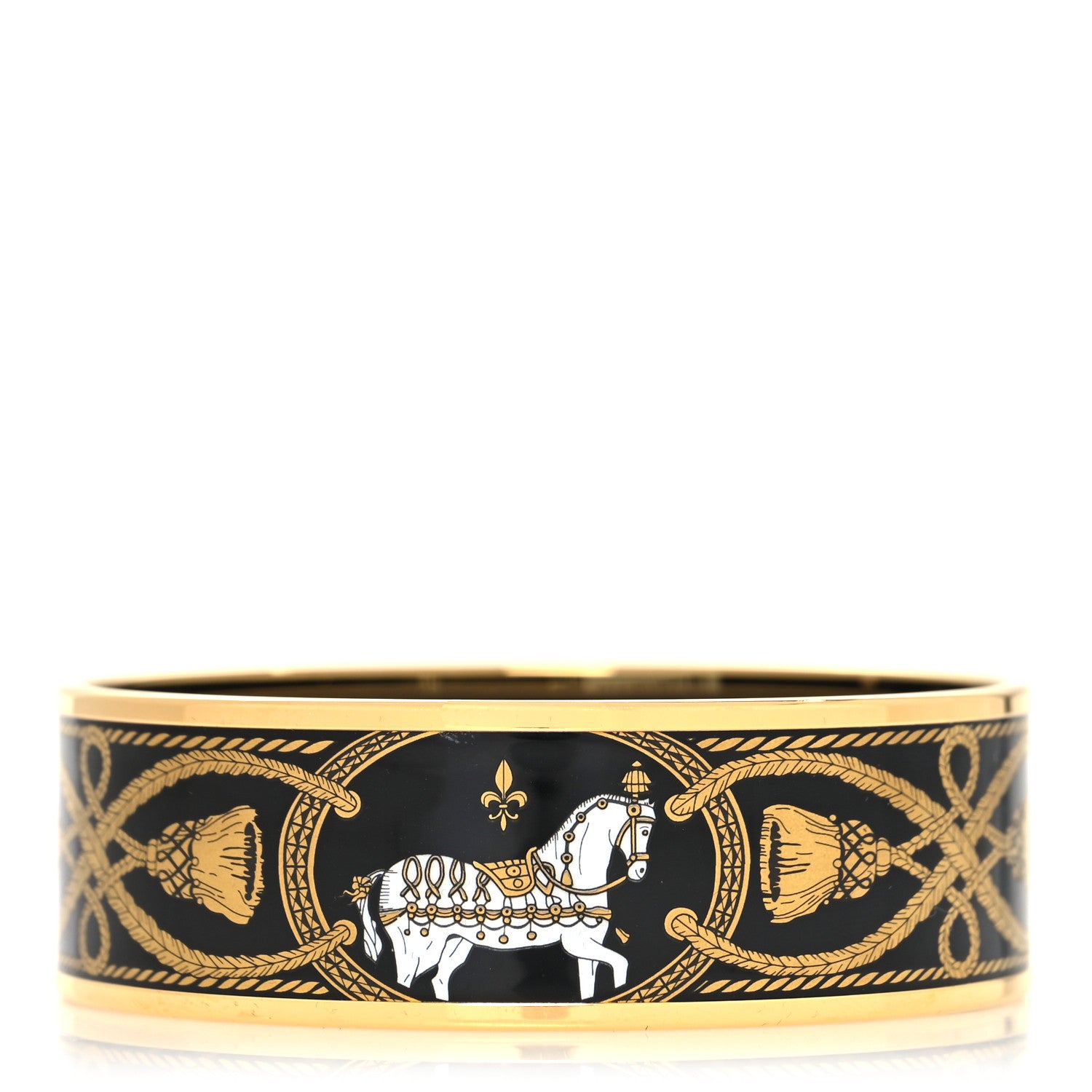 Hermes Enamel Printed Wide Grand Apparat Bracelet 65 Black 1 of 5