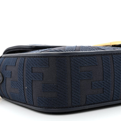 Fendi Canvas Vitello King Bi-Color Strap FF Embroidered Baguette Midnight 9 of 11
