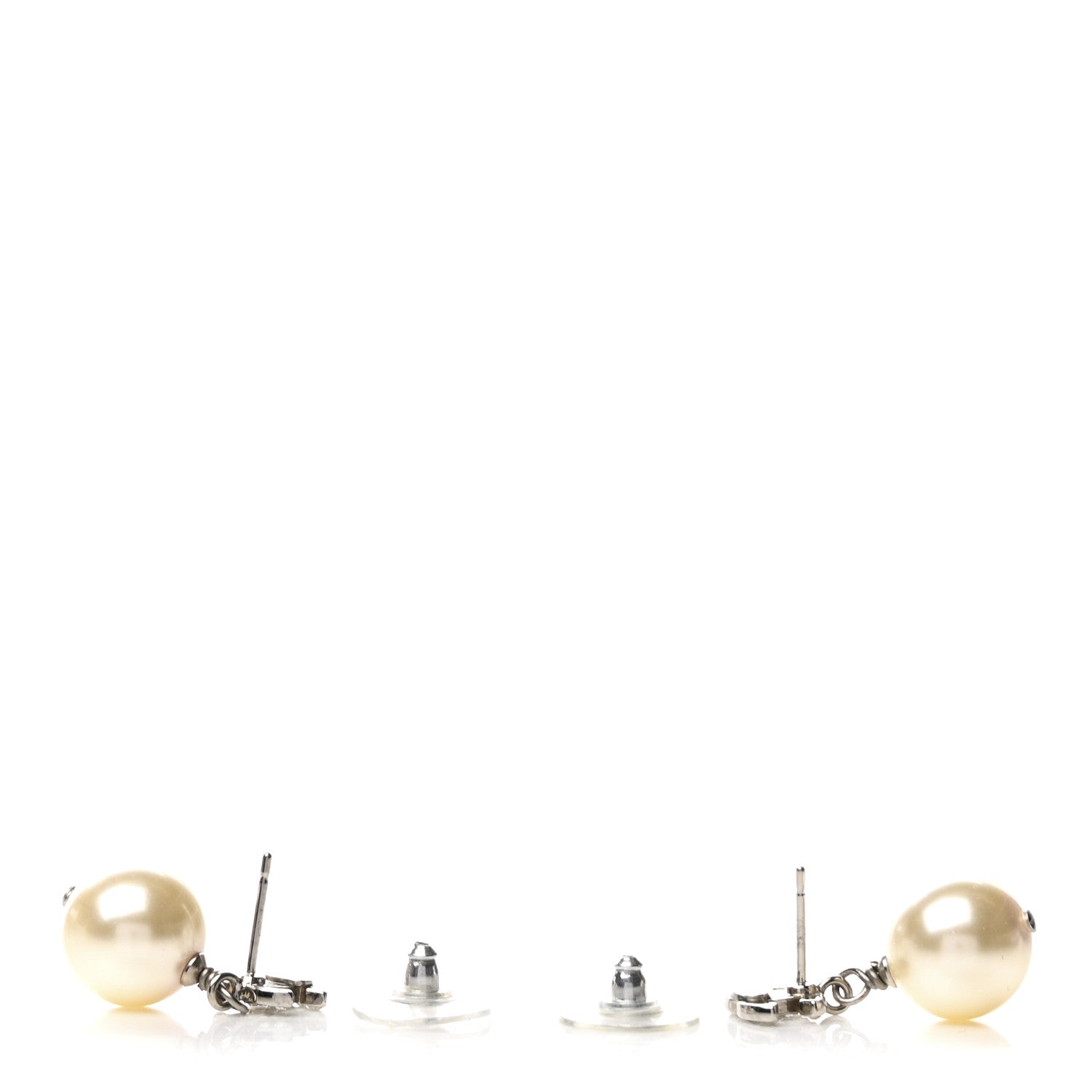 Chanel Crystal Pearl CC Drop Earrings Silver Pearly White 3 of 4