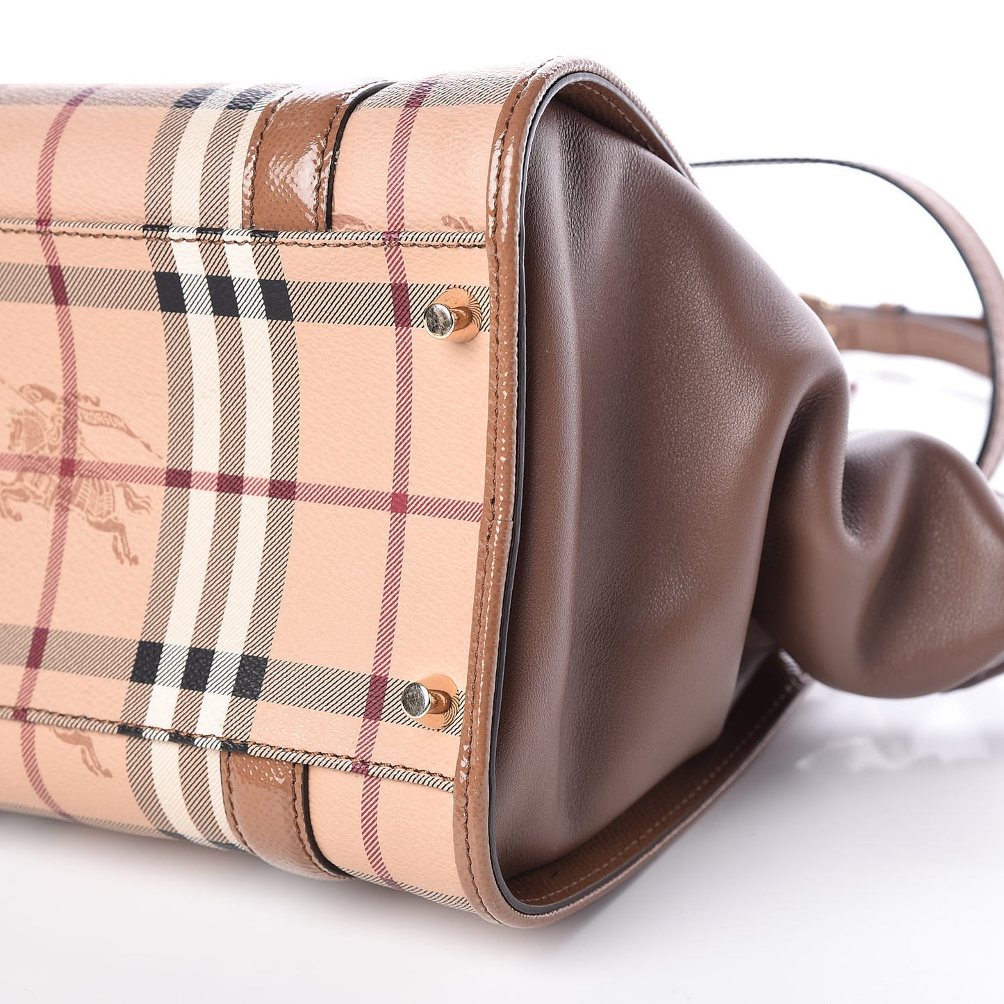 Patent Haymarket Check Small Dinton Tote Mid Camel