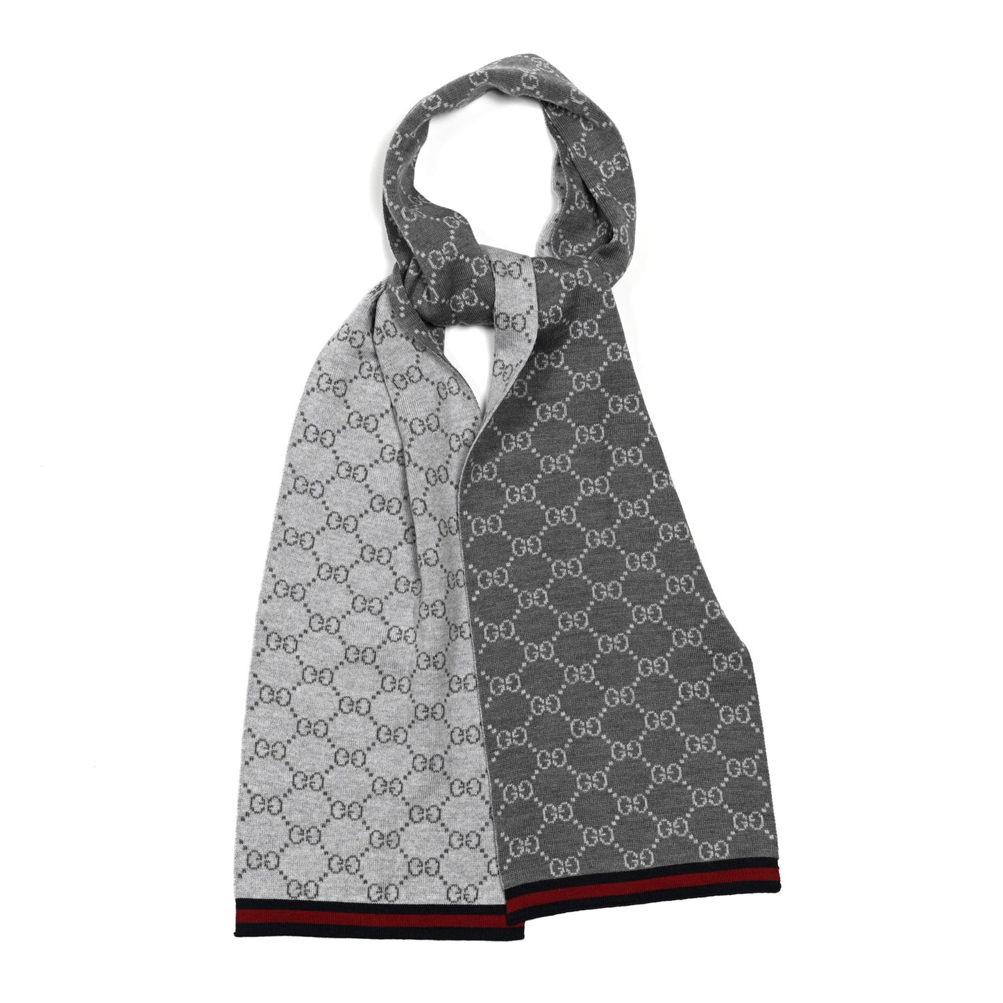 Wool Tricot GG Monogram Web Solange Scarf Graphite Light Grey