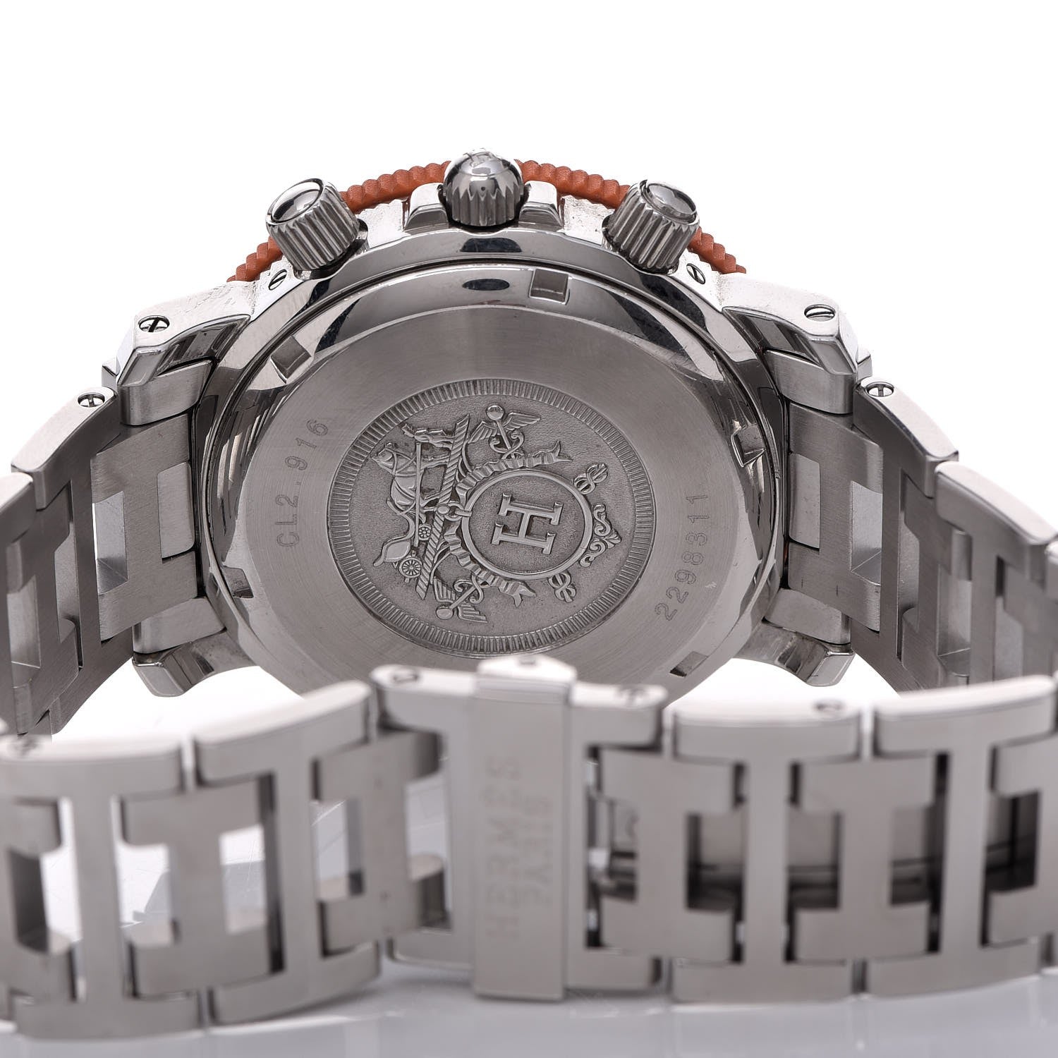 Hermes Stainless Steel 39mm Clipper Chronograph Quartz Watch Orange 6 of 9