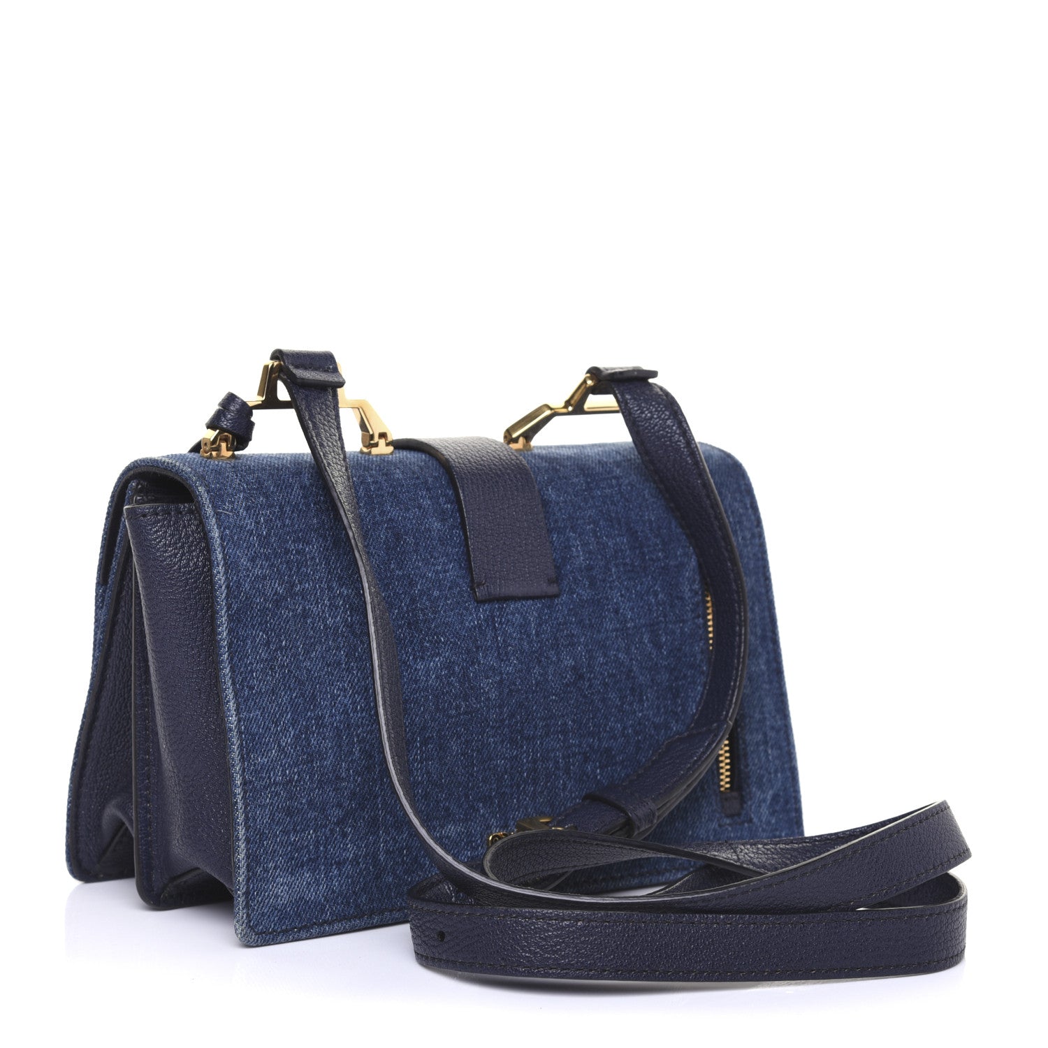Miu Miu Denim Goatskin Bandoliera Madras Shoulder Bag Blue 3 of 10