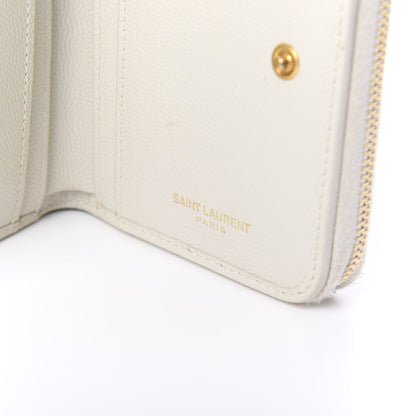Saint Laurent Grain De Poudre Matelasse Chevron Monogram Compact Zip Around Wallet Crema Soft 8 of 10