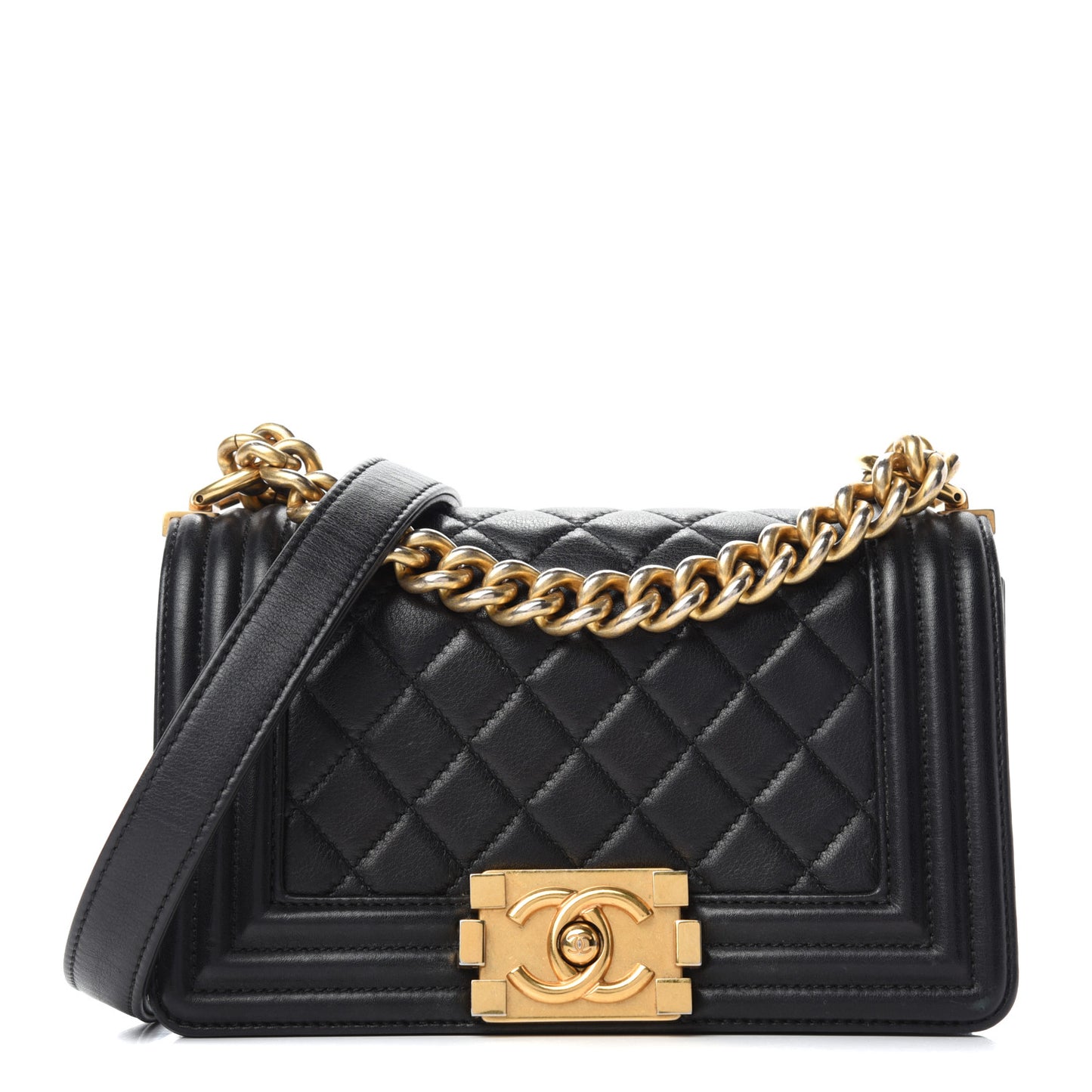 Calfskin Quilted Small Boy Flap Black