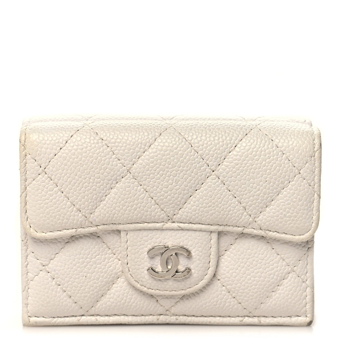 Caviar Quilted Double Flap Wallet Light White