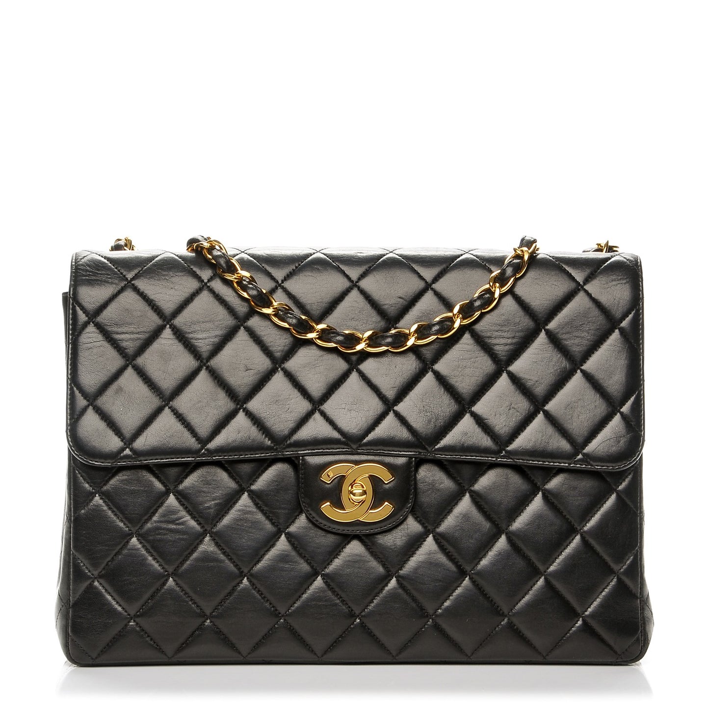 Lambskin Quilted Jumbo Single Flap Black