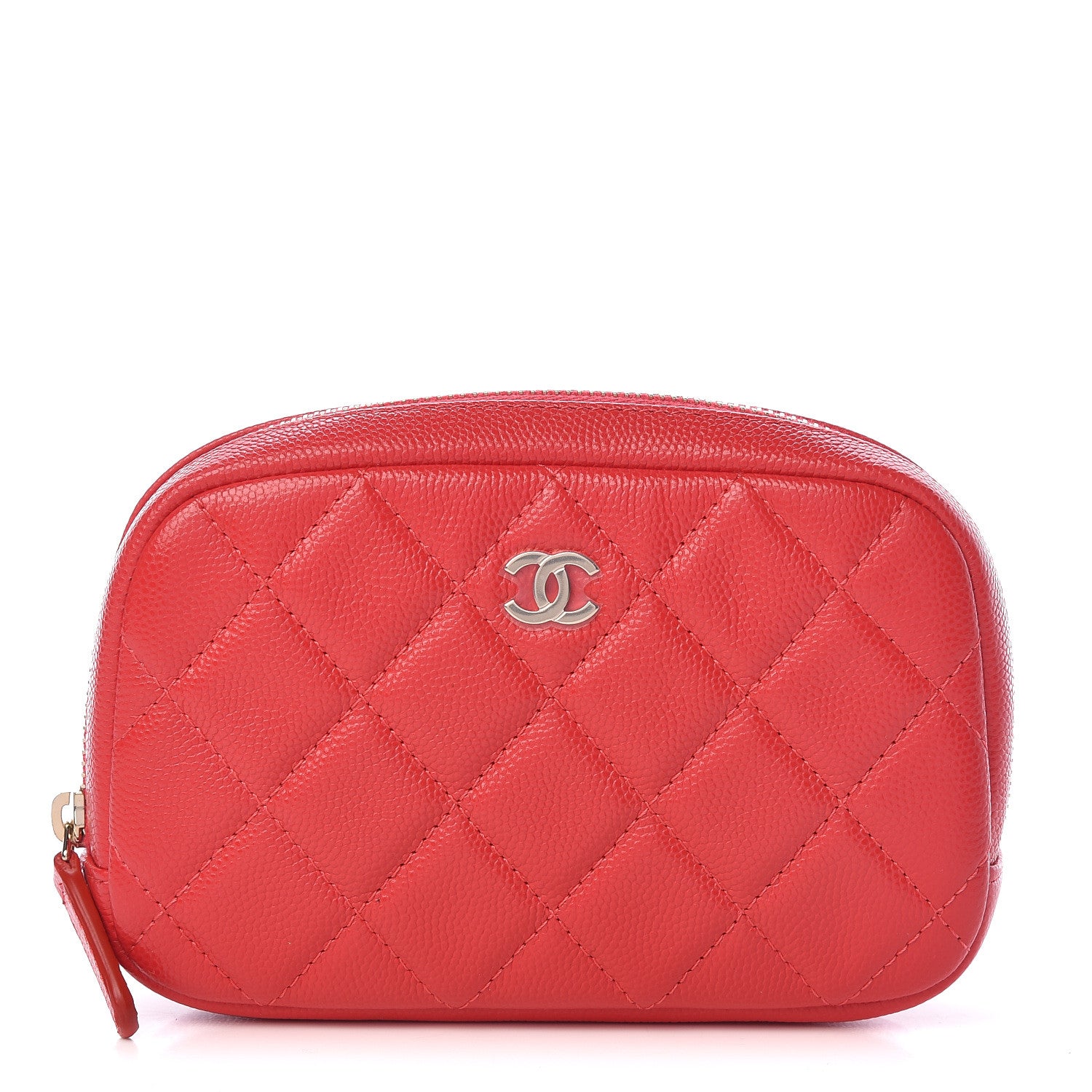 Chanel Caviar Quilted Small Curvy Pouch Cosmetic Case Dark Red 1 of 8