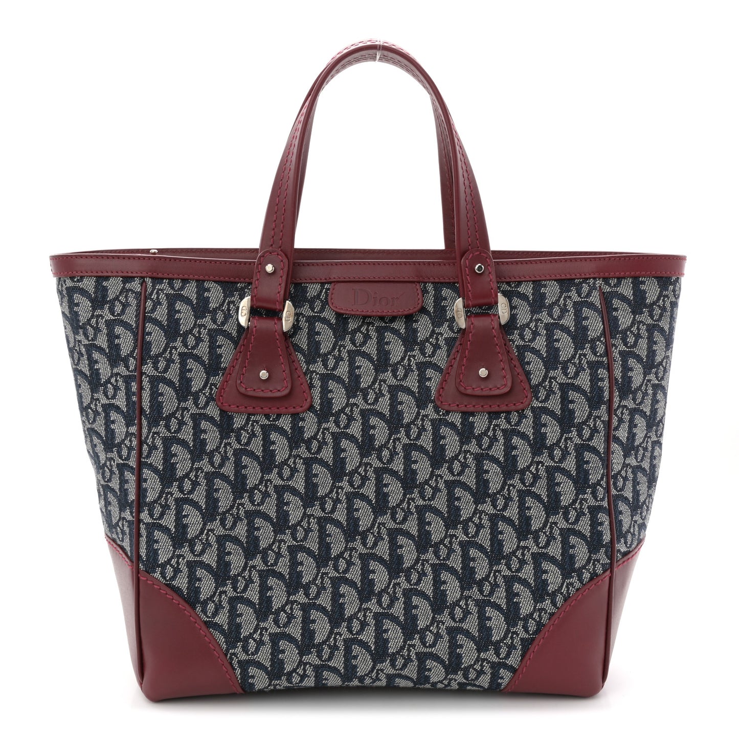 Denim Calfskin Monogram Tote Navy Blue Red