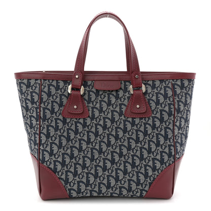 Christian Dior Denim Calfskin Monogram Tote Navy Blue Red 1 of 11