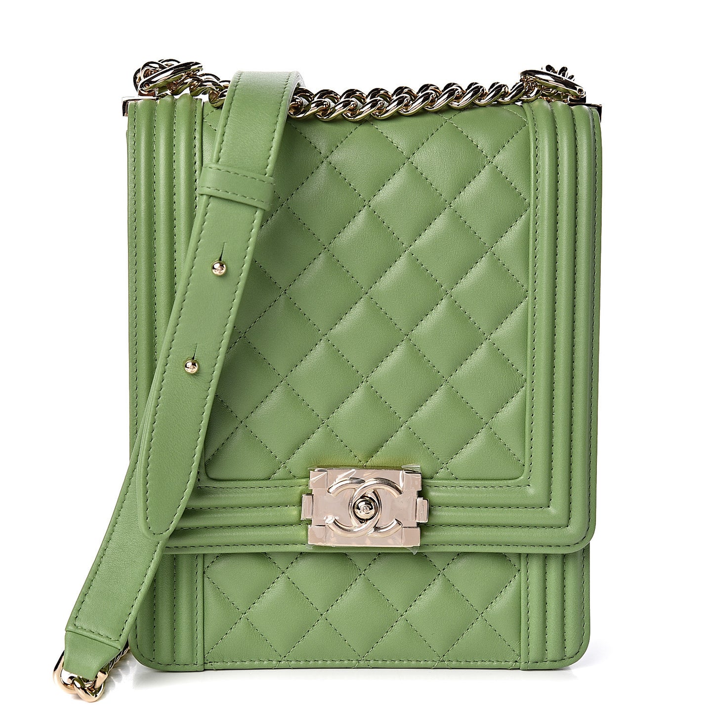 Calfskin Quilted North South Boy Flap Green