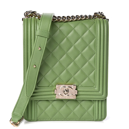 Chanel Calfskin Quilted North South Boy Flap Green 1 of 10
