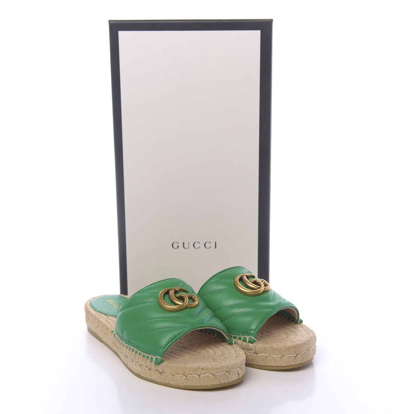 Nappa Matelasse GG Marmont Espadrille Slide Sandals 35 New Shamarock