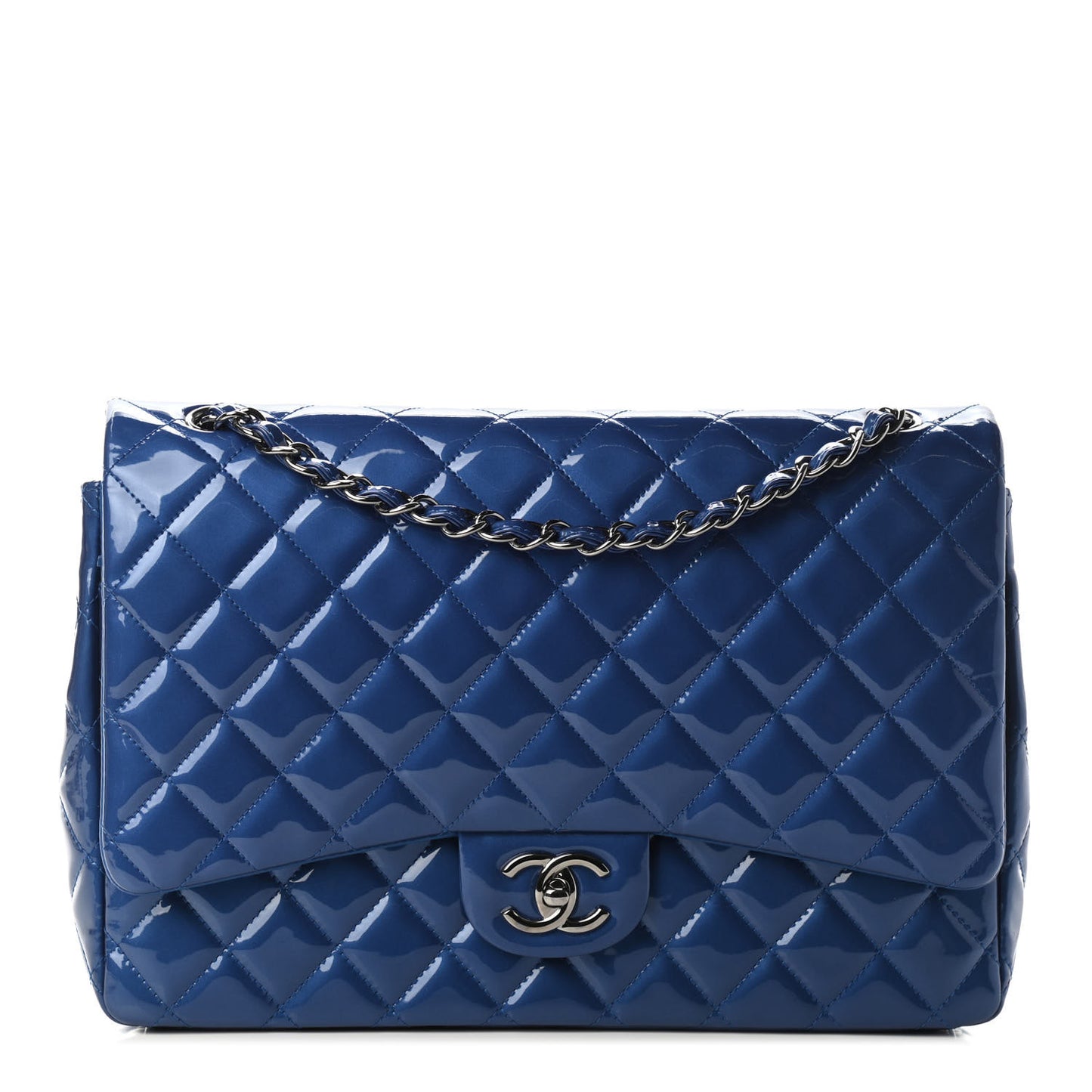 Patent Quilted Maxi Double Flap Blue