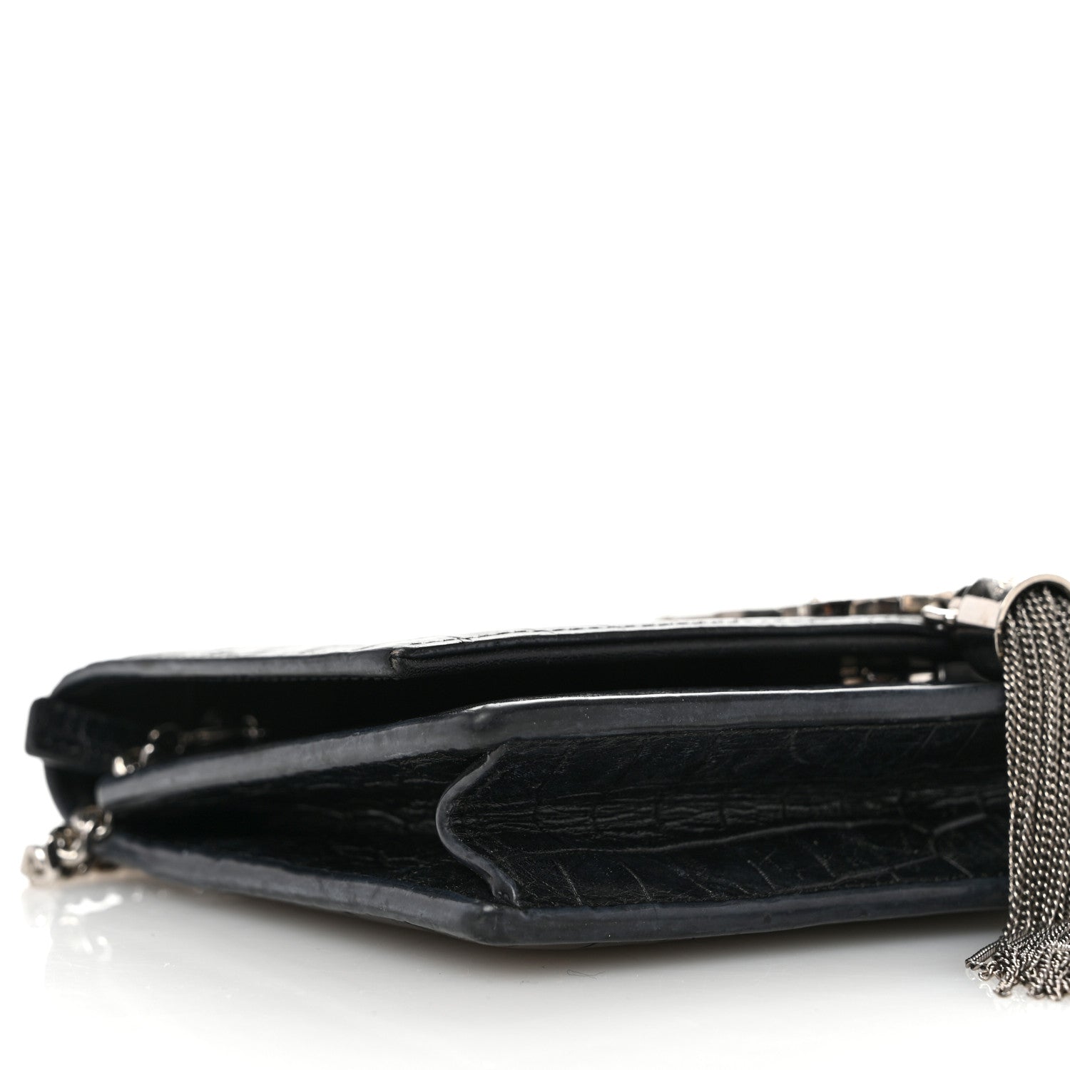 Saint Laurent Calfskin Crocodile Embossed Kate Monogram Tassel Chain Wallet Black 8 of 10