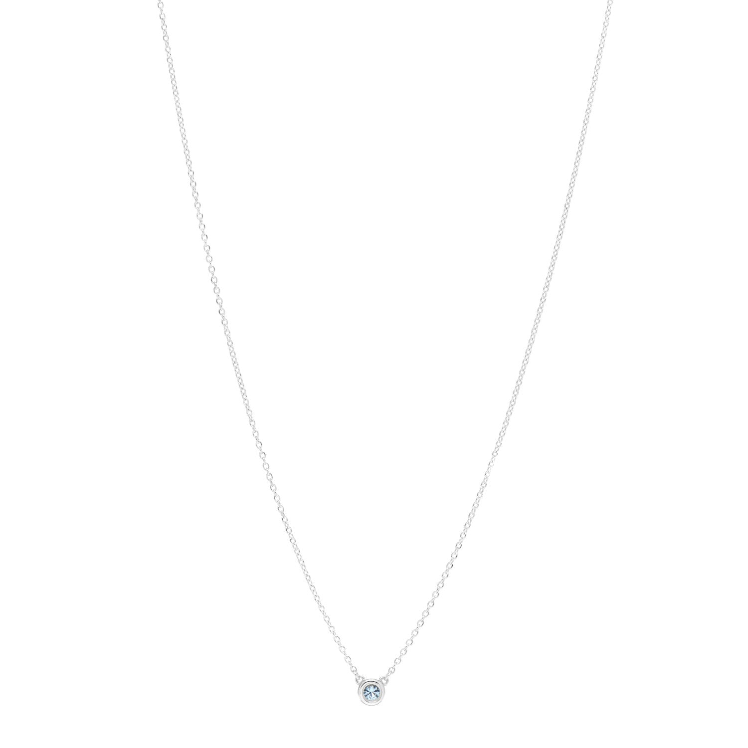 Tiffany Sterling Silver Aquamarine .06ct Elsa Peretti Color by the Yard Pendant Necklace 1 of 4