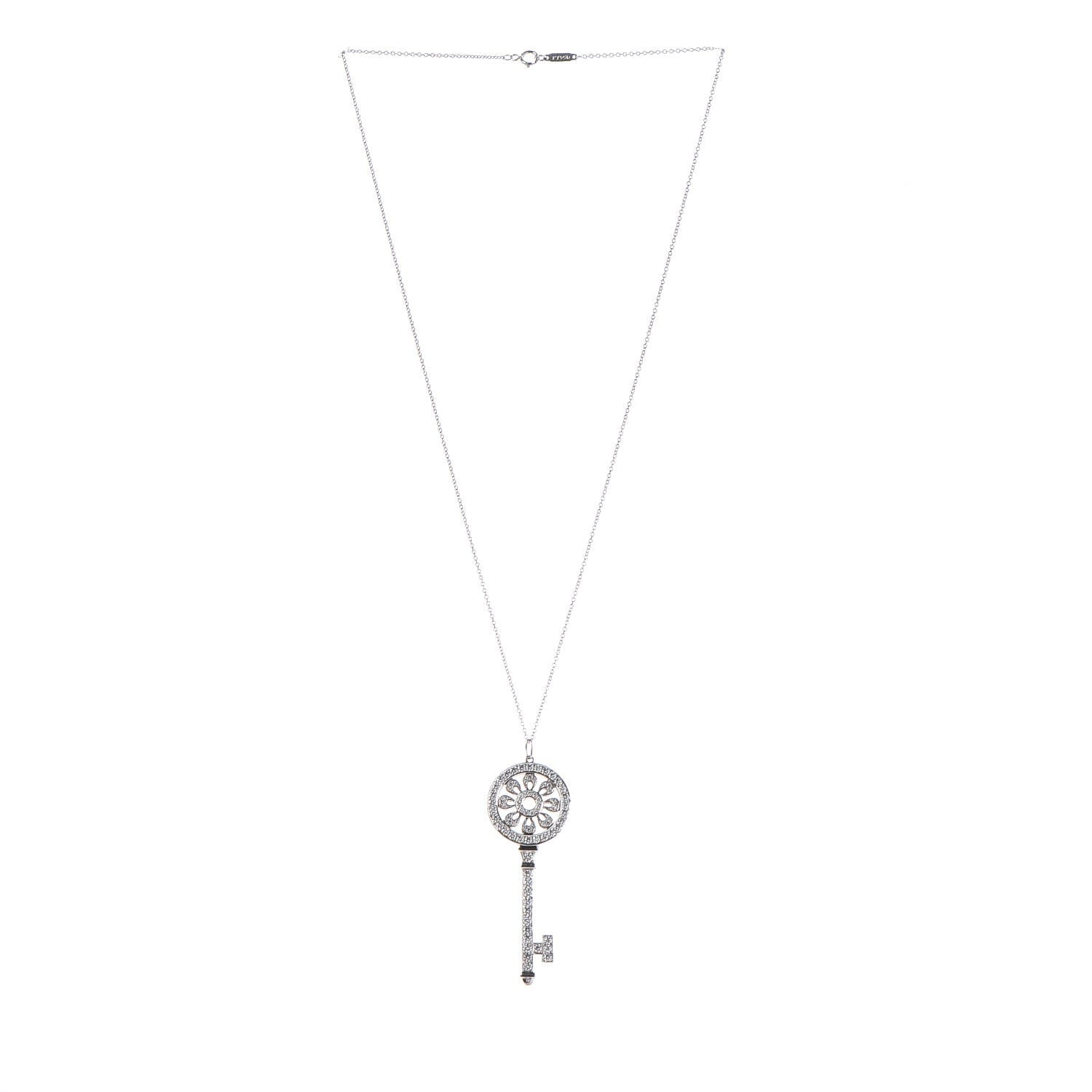 Tiffany Platinum Diamond Petals Key Pendant Necklace 3 of 8