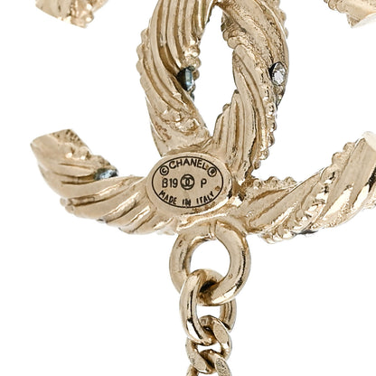 Chanel Crystal Pearl CC Ball Chain Drop Earrings Gold Blue 4 of 5