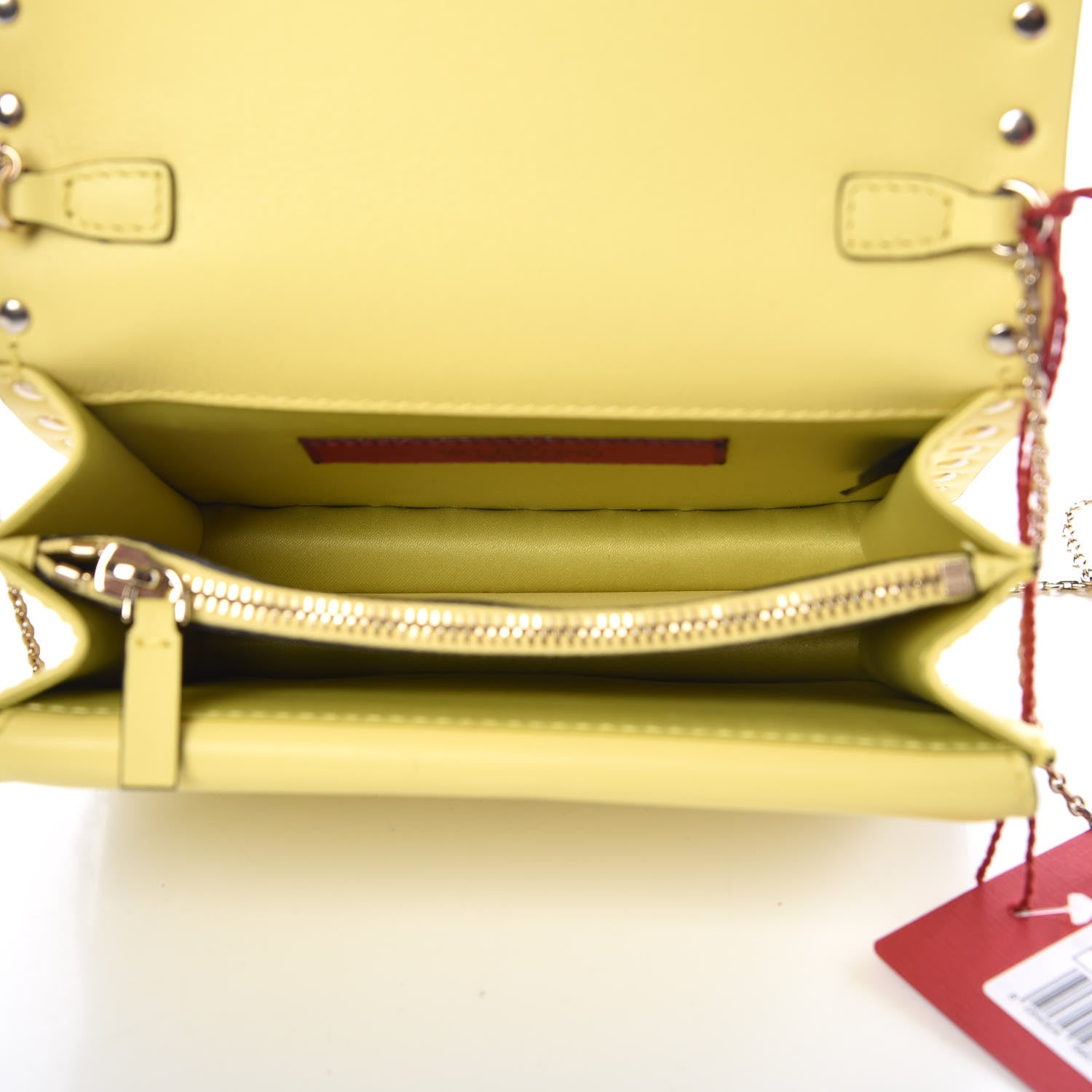 Valentino Garavani Calfskin Rockstud Wallet on Chain Light Yellow 5 of 10