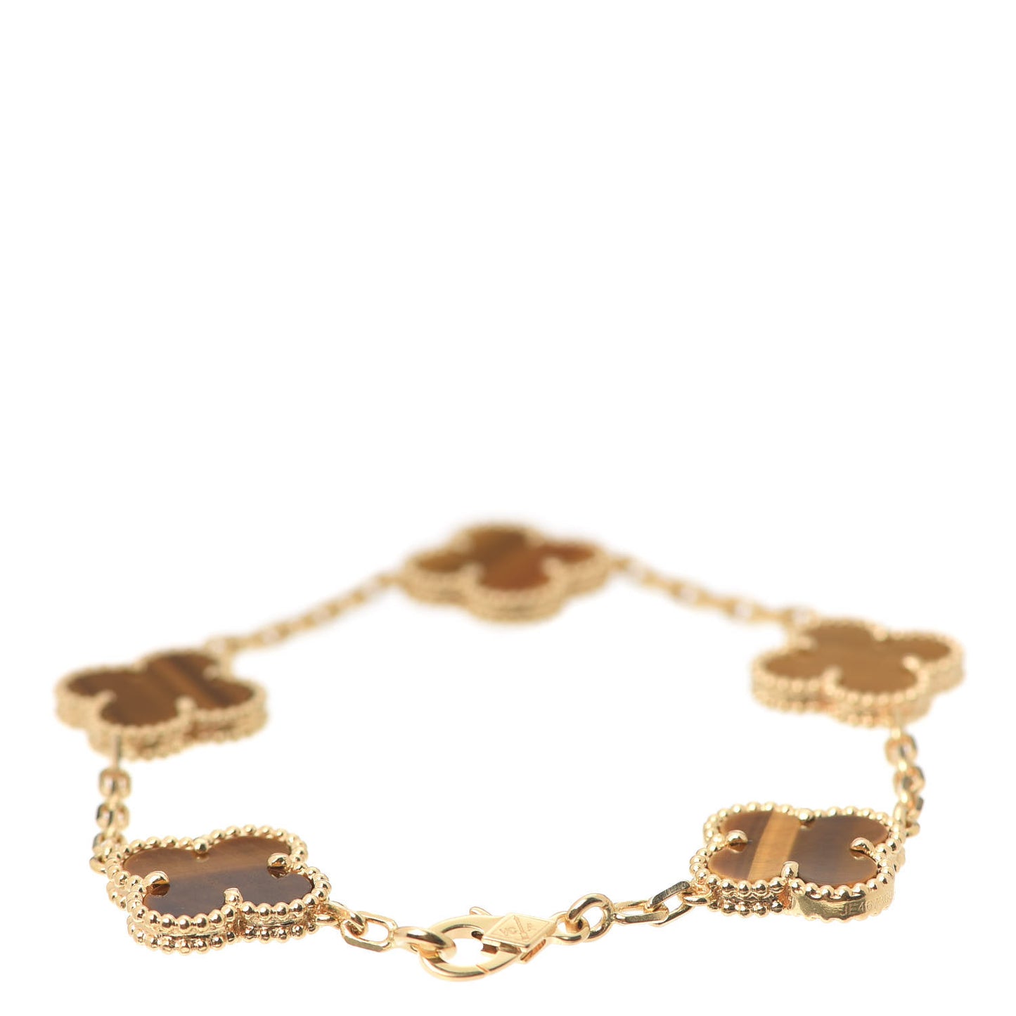 18K Yellow Gold Tiger Eye 5 Motifs Vintage Alhambra Bracelet