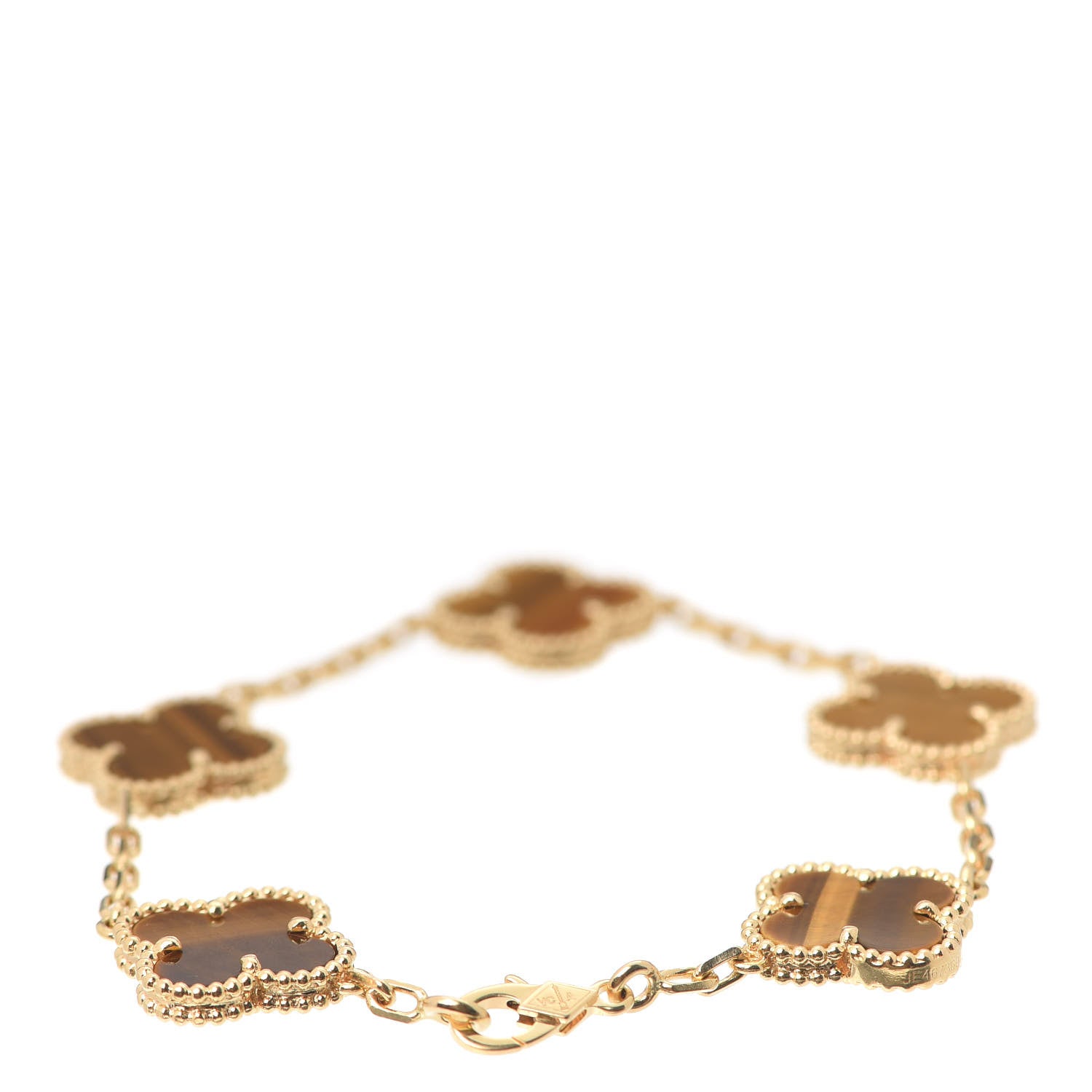 Van Cleef & Arpels 18K Yellow Gold Tiger Eye 5 Motifs Vintage Alhambra Bracelet 3 of 7