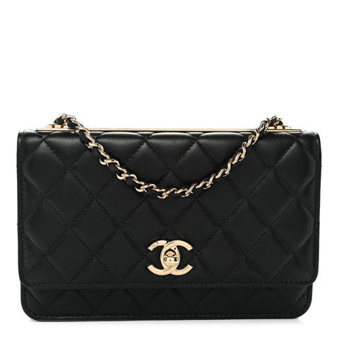 Lambskin Quilted Trendy CC Wallet On Chain WOC Black