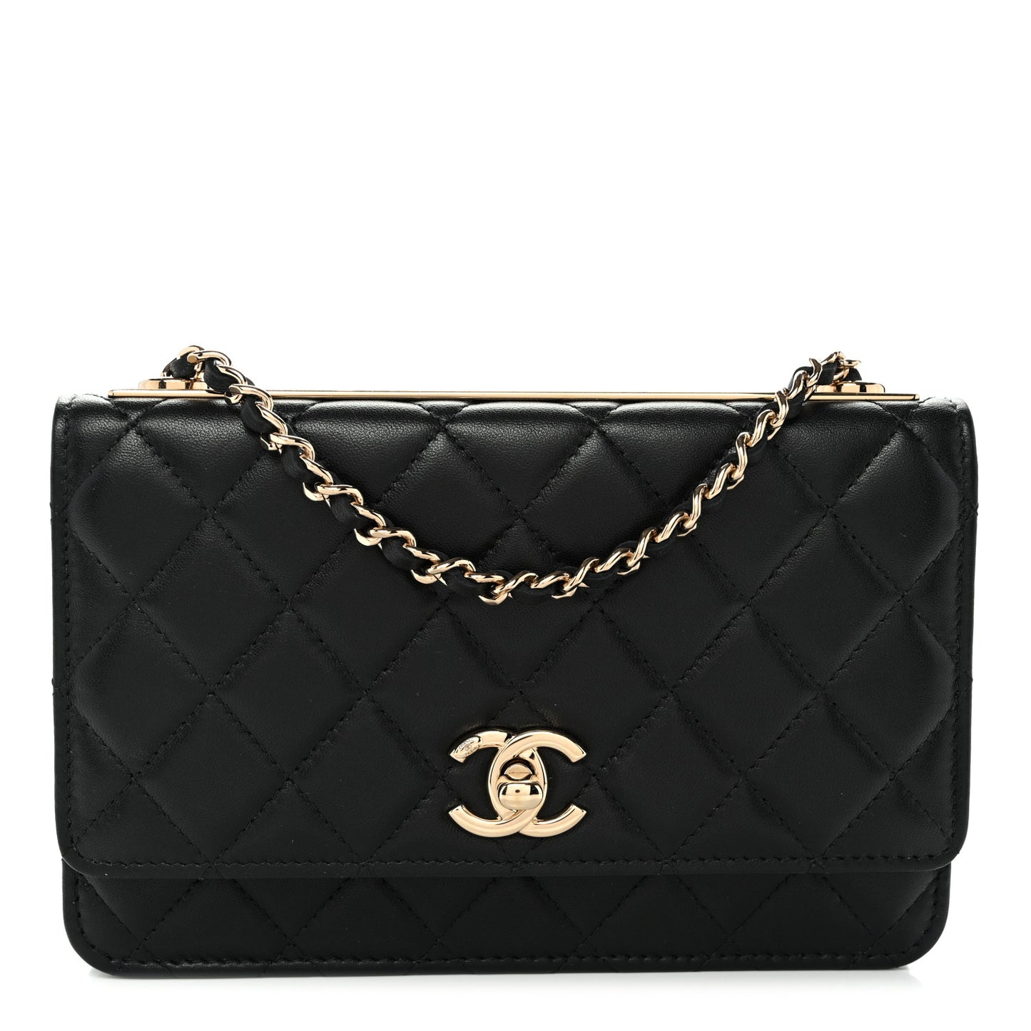 Lambskin Quilted Trendy CC Wallet On Chain WOC Black