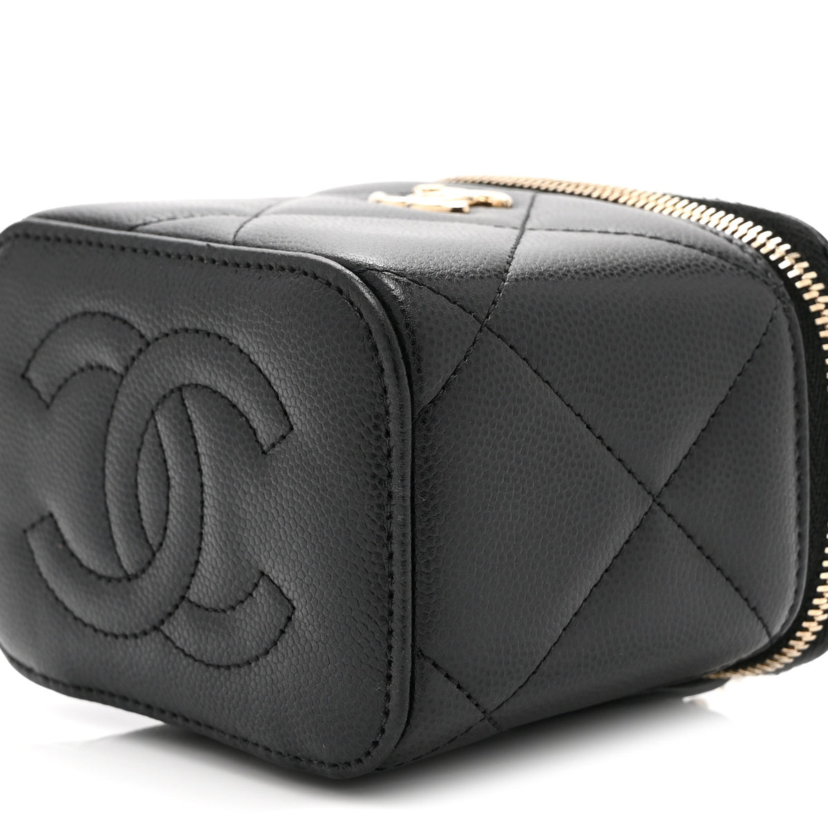 Caviar Quilted Top Handle Mini Vanity Case With Chain Black