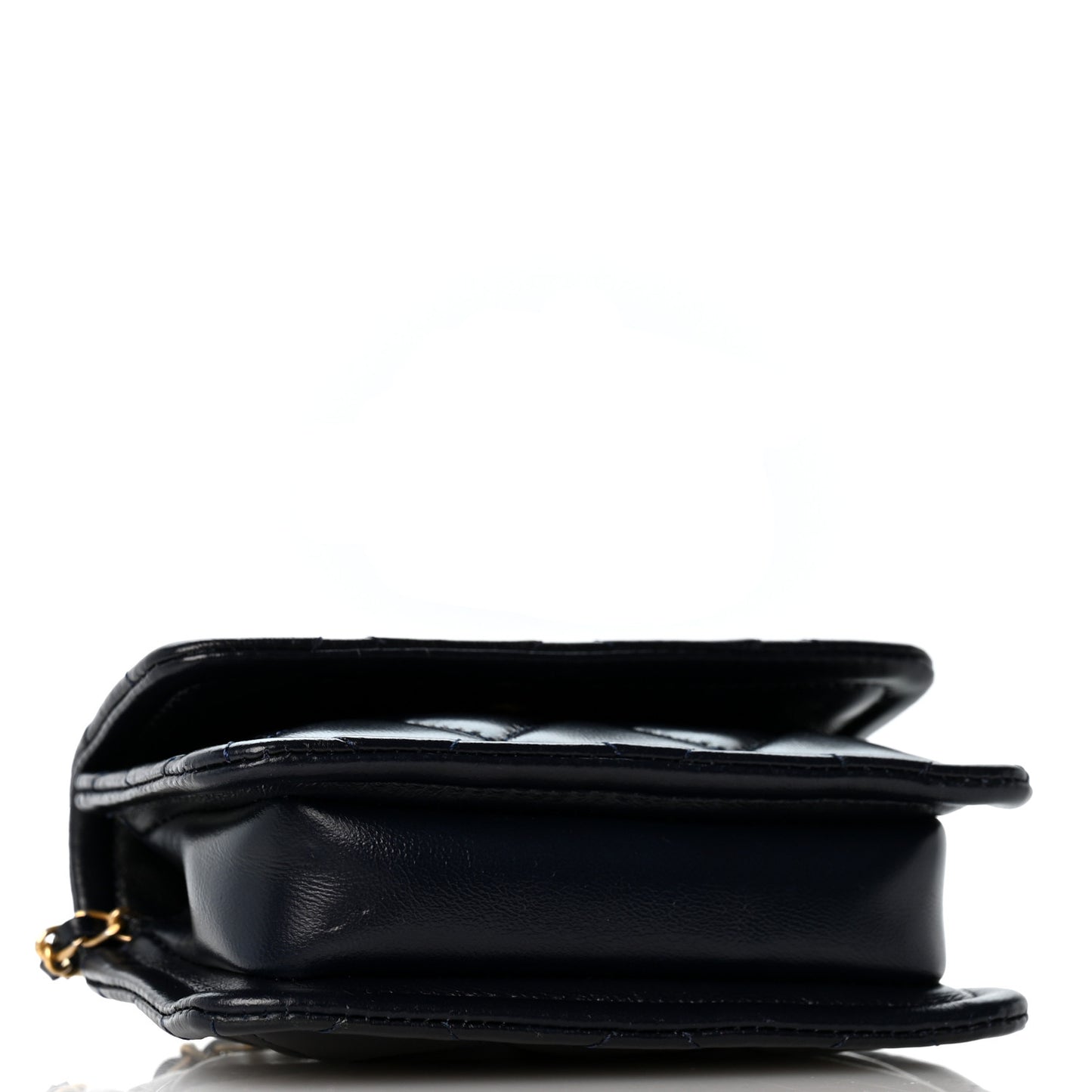 Shiny Lambskin Quilted Extra Mini Flap Navy Blue