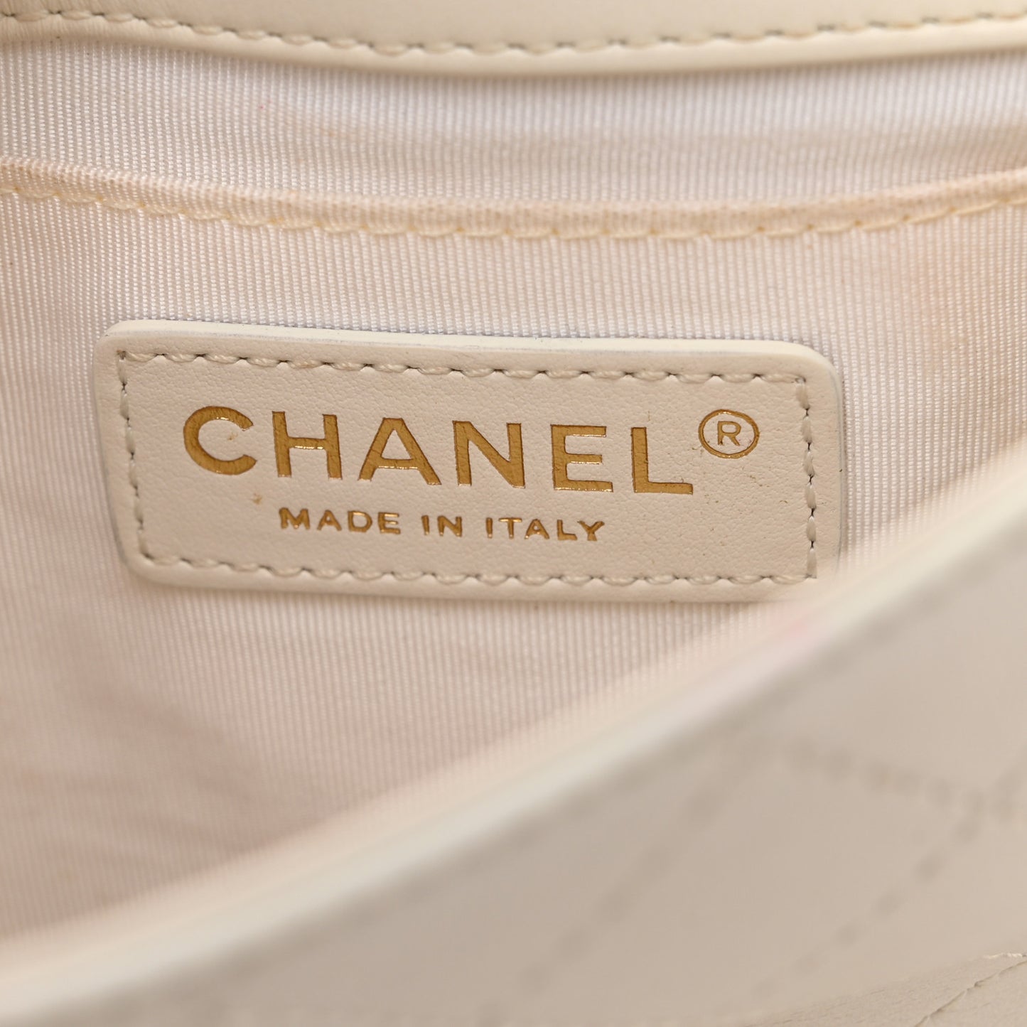 Calfskin Stitched Small Covered CC Flap Bag White