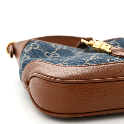 Gucci New Denim GG Monogram Calfskin Mini Jackie 1961 Hobo Blue Tea Cuir 9 of 10