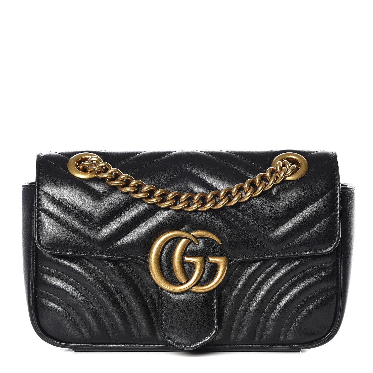 Gucci Calfskin Matelasse Mini GG Marmont Shoulder Bag Black 1 of 9