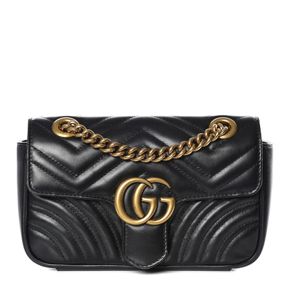 Gucci Calfskin Matelasse Mini GG Marmont Shoulder Bag Black 1 of 9