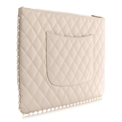 Chanel Calfskin Quilted Large Pearl Cosmetic Case Light Beige 3 of 7