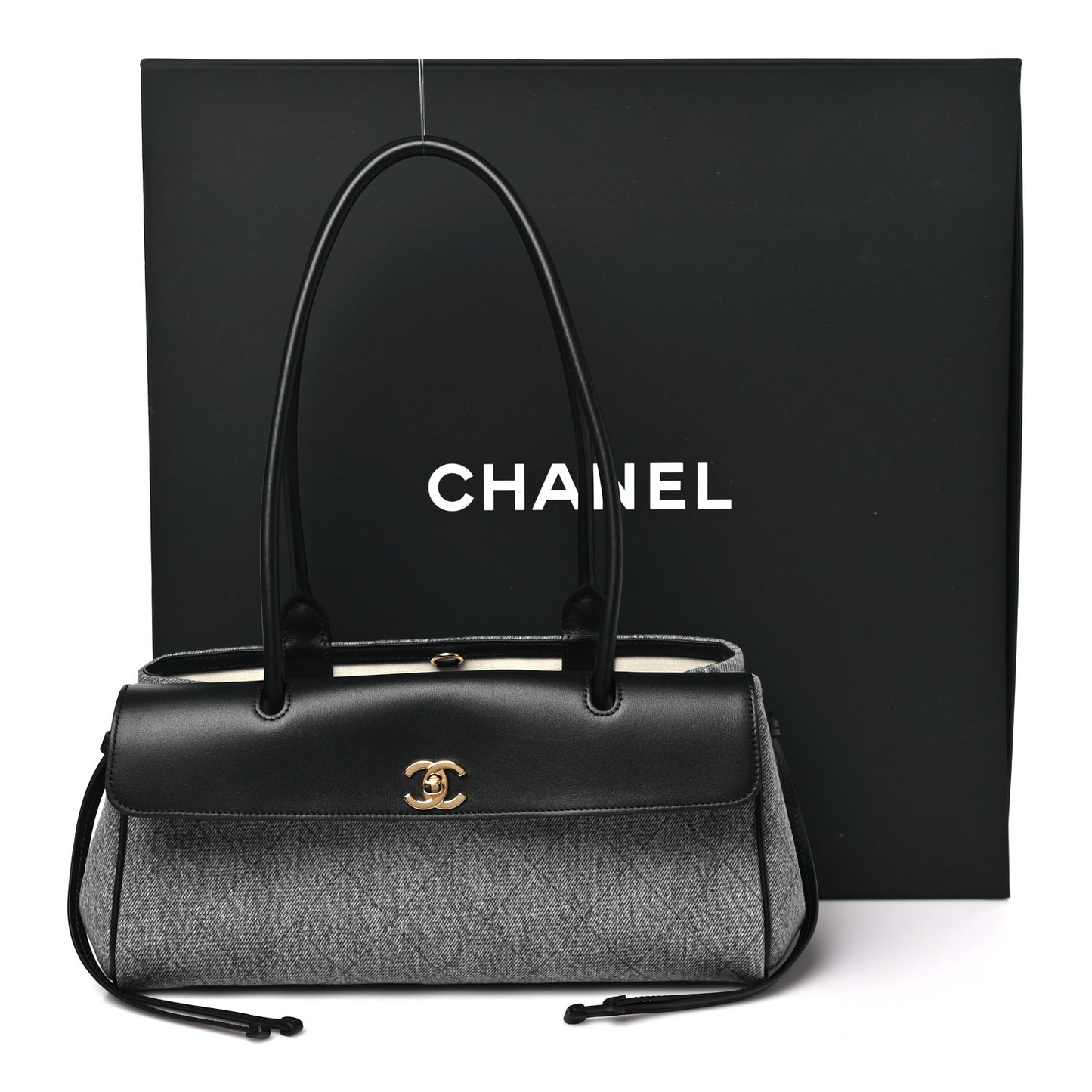 Calfskin Denim Stitched Urban Essentials Small Shopping Bag Blue Black