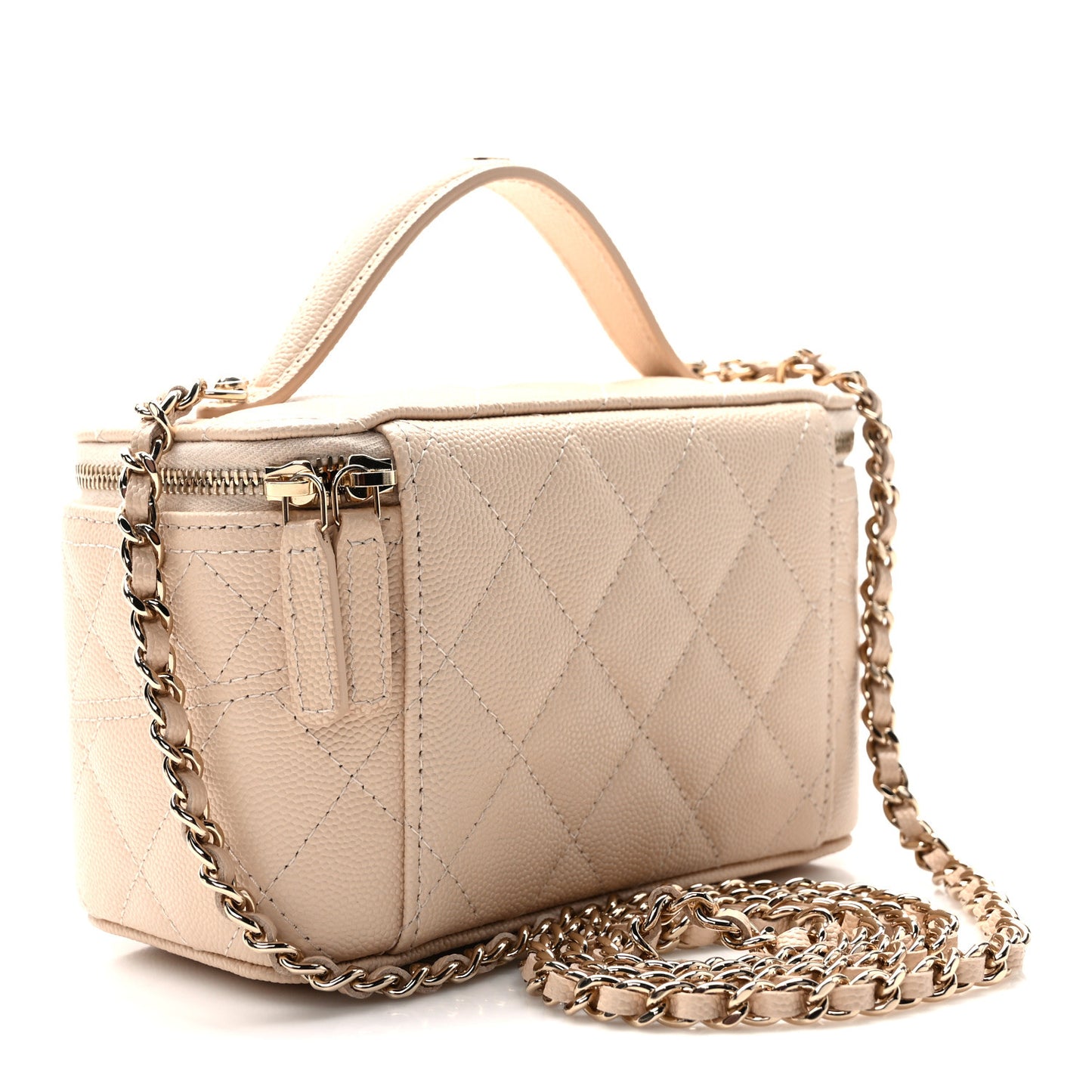 Caviar Quilted Trendy Handle Mini Vanity Light Beige